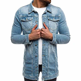 Herren Jeansjacke Jacke Hoodie Strickjacke Kapuzenpullover Vintage Jeans Jacke (L(EU M), Langer Abschnitt hellblau)
