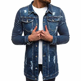 Herren Jeansjacke Jacke Hoodie Strickjacke Kapuzenpullover Vintage Jeans Jacke (L(EU M), Langer Abschnitt dukelblau)