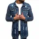 Youthny Herren Jeansjacke Jacke Hoodie Strickjacke Kapuzenpullover Vintage Jeans Jacke (L(EU M), Langer Abschnitt dukelblau)
