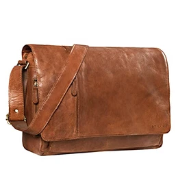 'Elias' Ledertasche Herren Umhängetasche Unitasche Laptoptasche 15.6 Zoll Aktentasche Bürotasche Büffel Leder, Farbe:maraska - braun
