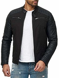 Herren Jacke Lederjacke Kunstleder Biker Übergangsjacke Schwarz M