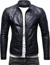 Crone Epic Herren Lederjacke Cleane Leichte Basic Jacke Deep Blue