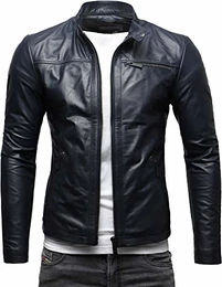 Epic Herren Lederjacke Cleane Leichte Basic Jacke Rindsleder (M, Deep Blue)