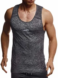 Gym Herren Seamless Fitness Sport-Shirt ohne Ärmel Top Trainingsshirt Slim Fit Männer Bodybuilder Training Funktionsshirt Bekleidung für Bodybuilding LN8308 Schwarz-Reflekt Medium