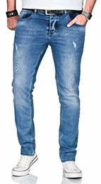 A. Salvarini Herren Stretch Jeans Hose Basic Slim Fit Pants [AS-160-Blau-W32 L36]