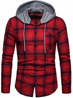 Herren Hemd Kapuzenhemd Kapuzenpullover Langarmshirt Kariert Freizeithemd Spleißhülse Shirt Rot (A114) Herren Hemd Kapuzenhemd Kapuzenpullover Langarmshirt Kariert Freizeithemd Spleißhülse Shirt Rot (A114)