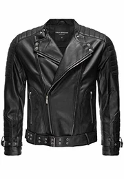 Red Bridge Herren Jacke Bikerjacke Kunst- Lederjacke Classic Biker Vintage Cut mit Gürtel M6072 Schwarz L