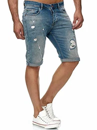 Red Bridge Herren Jeans Shorts Kurze Hose Denim Bermuda Stretch Capri Wrecking Elastisch M4848 Blau W32