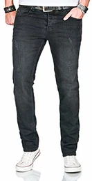 A. Salvarini Herren Stretch Jeans Hose Basic Slim Fit Pants [AS-165-Schwarz-W30 L32]