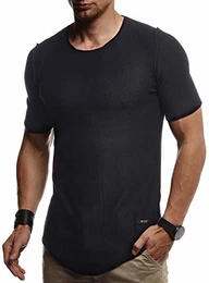 Herren Sommer T-Shirt Rundhals Ausschnitt Slim Fit aus Feinstrick Cooles Basic Männer T-Shirt Crew Neck Jungen Kurzarmshirt O-Neck Sweater Shirt Kurzarm Lang LN20755 Schwarz Medium