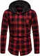 Herren Hemd Kapuzenhemd Kapuzenpullover Langramshirt Kariert Freizeithemd Spleißhülse Shirt (Rot - A112, M)