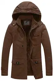 Herren Baumwolle Abschnitt Jacke Gefüttert Kapuze Jacke Mode Lang Parka Bequem Freizeit Jacke Kaffee M