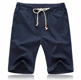 Kurze Hosen Herren Shorts Sommer Baumwolle Leinen mit Gummizug Taschen Blau M