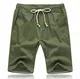 Tansozer Kurze Hosen Herren Shorts Sommer Baumwolle Leinen mit Gummizug Taschen Army Green M