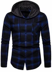 Herren Hemd Kapuzenhemd Kapuzenpullover Langarmshirt Kariert Freizeithemd Spleißhülse Shirt Blau (A112)