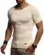 Leif Nelson Herren Sommer T-Shirt Rundhals Ausschnitt Slim Fit aus Feinstrick Cooles Basic Männer T-Shirt Crew Neck Jungen Kurzarmshirt O-Neck Sweater Shirt Kurzarm Lang LN20754 Beige Medium