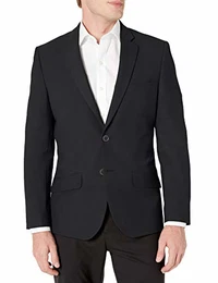 Herren Schmal Geschnittener Stretch-Blazer mit Langen Ärmeln und Knopfleiste vorne, Schwarz, 60