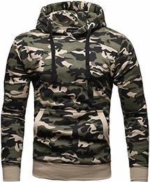 Carlo Basic Herren Fleece-Hoodie Kapuzenpullover Sweatjacke aus 100% Baumwolle Vegan (M, Light Camouflage)