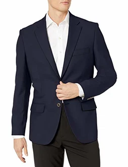 Amazon Essentials Herren Klassischer Stretch-Blazer mit Langen Ärmeln und Knopfleiste vorne Marineblau
