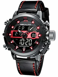 Herren Uhren Männer Militär Digitaluhr Sport Chronograph LED Wasserdicht Großes Braun Leder Armbanduhren Mann Multifunktions Digital Analog Wecker Datum Modisch Uhr