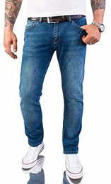 Herren Jeans Hose Slim Fit Stretch Jeans Herrenjeans Herrenhose Denim Stonewashed Blau Raw RC-2147 Dabuwall W32 L32