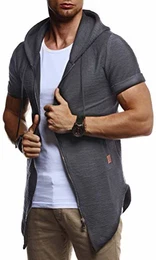 Herren Sommer Jacke mit Kapuze Sweatjacke T-Shirt Slim Fit Basic Baumwolle-Anteil Basic Männer Kapuzenjacke Kapuzenshirt Hoodie-Sweater Kurzarm lang LN8301 Anthrazit Medium