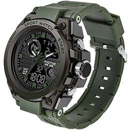Herren Sport Uhren Militär Outdoor Große Armbanduhr Digital Analog Zwei Zeitzonen LED Kalender Männer Jungen