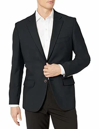 Herren Klassischer Stretch-Blazer mit Langen Ärmeln und Knopfleiste vorne, Schwarz, 50