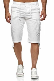 Leinen Cargo Shorts Männer Strandhose Herren Leinenhose 3/4 Hose Freizeit Kurze Hosen Sommer Bermudas RS-3001 Weiß M