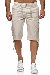 Leinen Cargo Shorts Männer Strandhose Herren Leinenhose 3/4 Hose Freizeit Kurze Hosen Sommer Bermudas RS-3001 Beige 2XL
