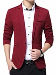 Nemopter Herren Sakko Lässige Elegante Slim Fit Blazer Einknopf Anzugjacke Wein Rot