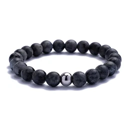 Alton of Sweden Perlenarmband für Männer Grau Armband Herren mit Edelsteinen & Edelstahl Perle Larvikite Schmuckschachtel und Samtbeutel Tolle Geschenkidee Handgemacht