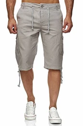 Leinen Cargo Shorts Männer Strandhose Herren Leinenhose 3/4 Hose Freizeit Kurze Hosen Sommer Bermudas RS-3001 Hellgrau M