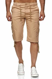 Leinen Cargo Shorts Männer Strandhose Herren Leinenhose 3/4 Hose Freizeit Kurze Hosen Sommer Bermudas RS-3001 Camel L
