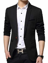 Herren Sakko Lässige Elegante Slim Fit Blazer Einknopf Anzugjacke Herren Blazer Jackett,Schwarz,M