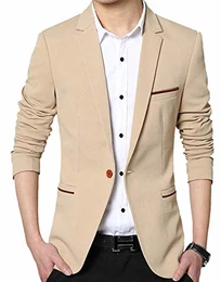 Herren Sakko Lässige Elegante Slim Fit Blazer Einknopf Anzugjacke Herren Blazer Jackett,Khaki,M