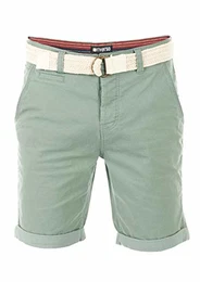 Herren Chino Shorts RIVHenry Gürtel Bermuda Kurze Hose 98% Baumwolle Hellblau Dunkelblau Navy Rot Grün Orange Beige Grau w30 - w42, Größe:W 32, Farbe:Mineral Green (12300)