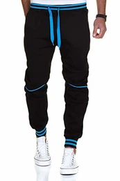 Herren Kontrast Jogginghose Sporthose Sweatpants Jogger Trainingshose 2013 Schwarz/Türkis M