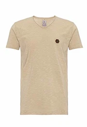 Herren T-Shirt Casual Leichter V-Ausschnitt Baumwolle Urban Style Elfenbeinweiß M