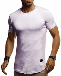 Herren Sommer T-Shirt Rundhals Ausschnitt Slim Fit Baumwolle-Anteil Cooles Basic Männer T-Shirt Crew Neck Jungen Kurzarmshirt O-Neck Kurzarm Lang LN8311 Purple Medium