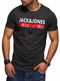 Herren T-Shirt Kurzarmshirt Top Print Shirt Casual Basic O-Neck (Medium, Dark Grey Melange)