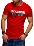 JACK & JONES Herren T-Shirt Kurzarmshirt Top Print Shirt Casual Basic O-Neck ELEMENTS TEE SS CREW NECK Tango Red