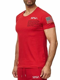 Herren T-Shirt NASA Logo USA Spaceshuttle Baumwolle Rundhals M1295 Rot M