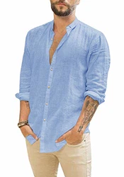 Gemijacka Leinenhemd Herren Hemd Regular Fit Freizeithemd Blau