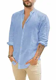 Leinenhemd Herren Hemd Herren Langarm Sommerhemd Herren Regular Fit Freizeithemd, Blau, M