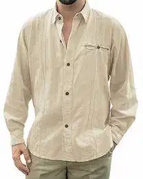 Leinenhemd Herren Regular Fit Button-down Sommerhemd Langarm & Kurzarm Herren Hemd Shirt Freizeithemd Herren, Langarm - Beige, M