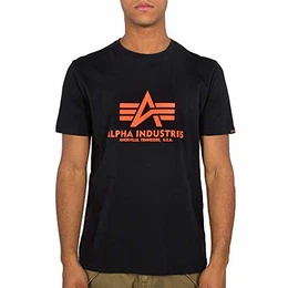 Herren Basic T-Shirt Unterhemd, schwarz/orange (Black/Neon Orange), M