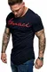 Amaci&Sons Oversize Herren Vintage T-Shirt Logo Crew Neck Rundhals Basic Shirt 6101-0203 Navyblau/Rot M
