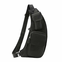 Leathario Herren Brusttasche Umhängetasche Rucksack Schwarz