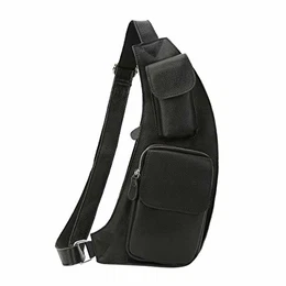 Herren Echtleder Brusttasche Brustbeutel Rucksack Schultertasche Umhängetasche Reisetasche Freizeittasche Crossbody Bag (Schwarz)